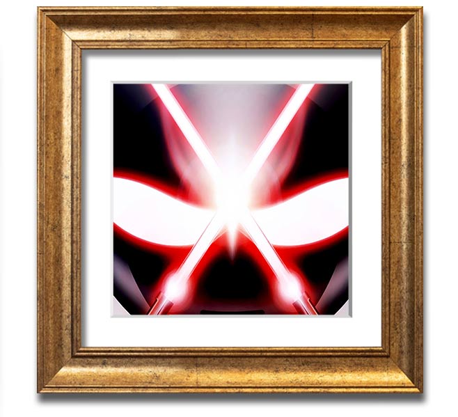 A square framed print featuring an abstract design of alien eyes, available in various frame colors, ready to hang.