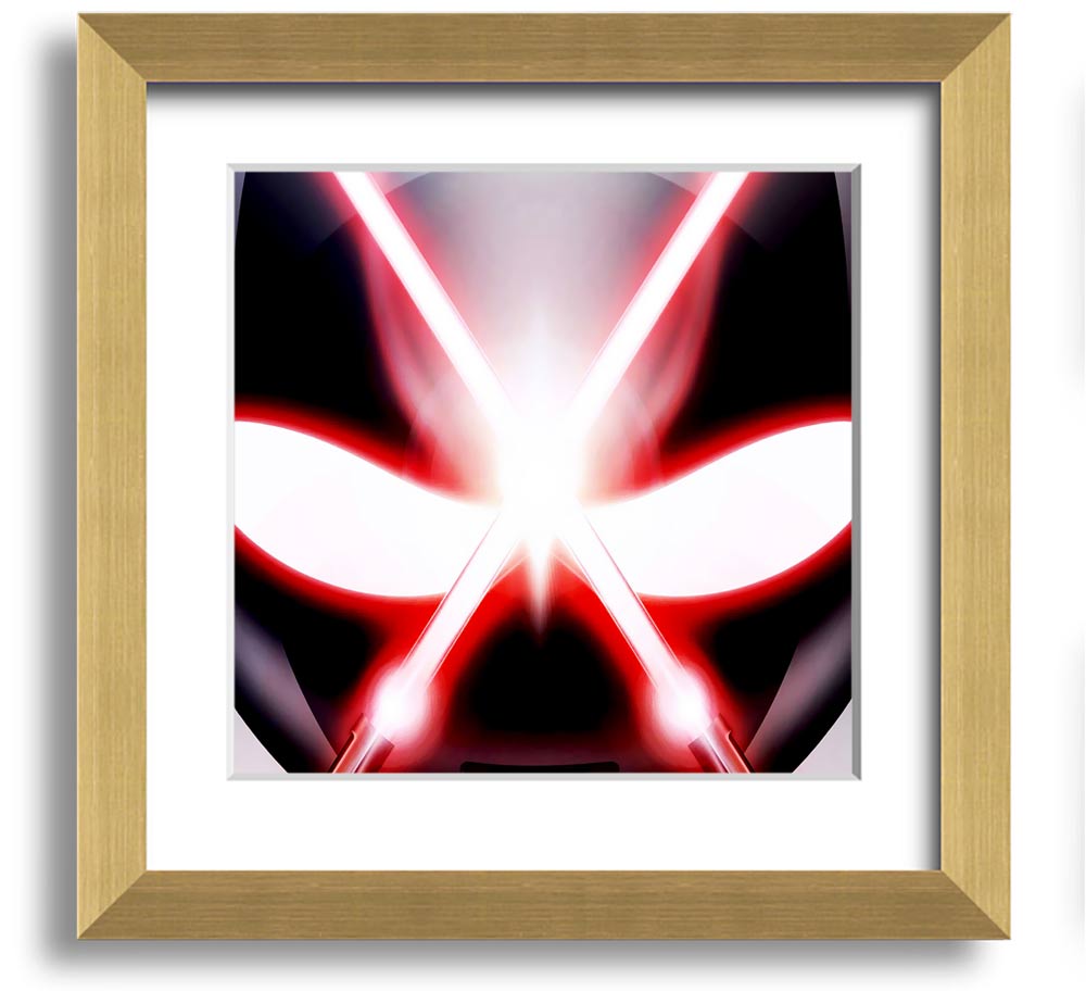 A square framed print featuring an abstract design of alien eyes, available in various frame colors, ready to hang.