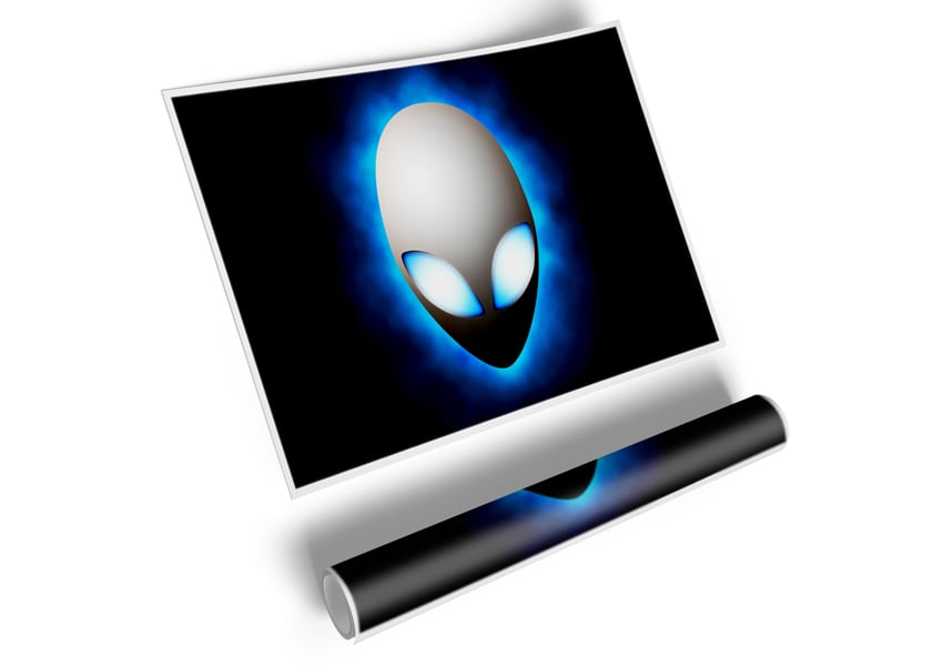 A vibrant blue canvas poster featuring an alien face design, perfect for home or office decor.