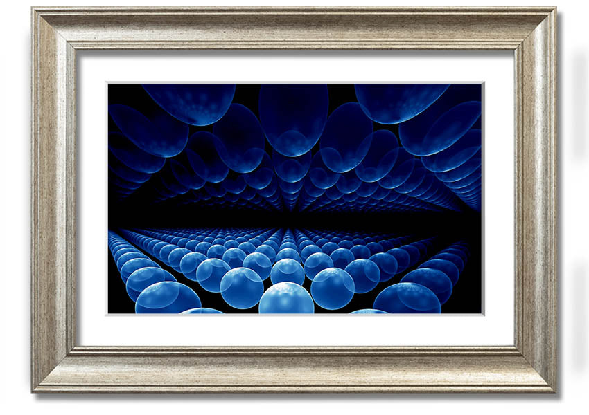 A vibrant framed print of Alien Life Pods Blue, showcasing intricate details and colors, ready to hang on a wall.