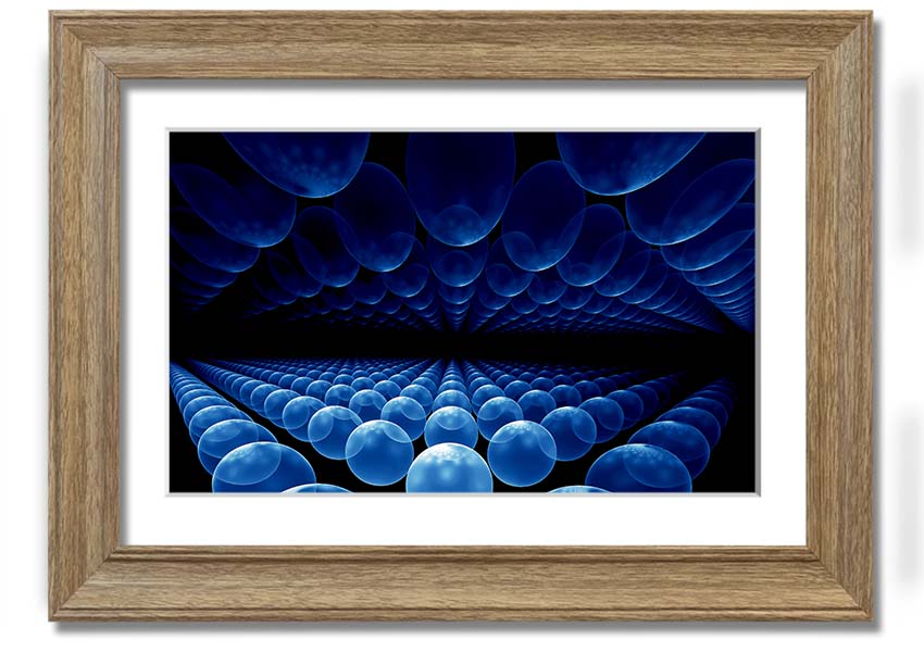 A vibrant framed print of Alien Life Pods Blue, showcasing intricate details and colors, ready to hang on a wall.