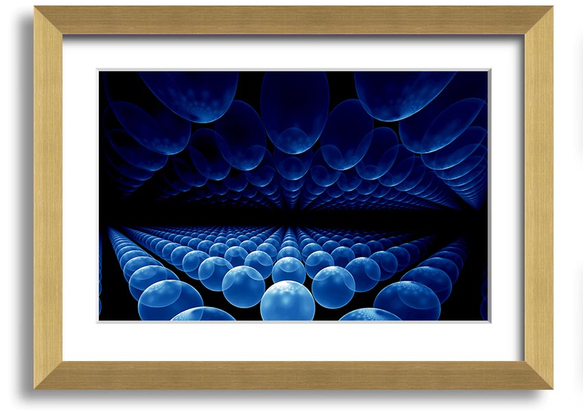 A vibrant framed print of Alien Life Pods Blue, showcasing intricate details and colors, ready to hang on a wall.