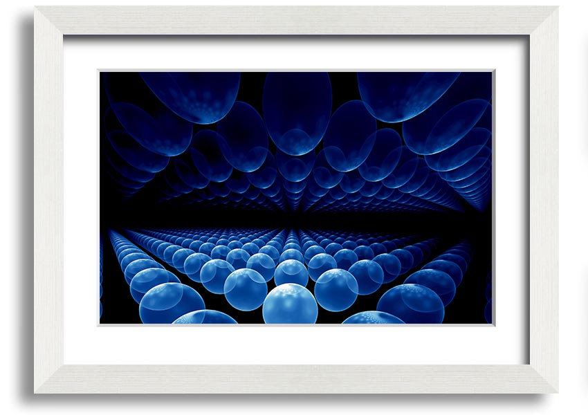 A vibrant framed print of Alien Life Pods Blue, showcasing intricate details and colors, ready to hang on a wall.