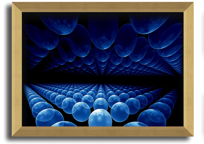 A vibrant framed print of Alien Life Pods Blue, showcasing intricate details and colors, ready to hang on a wall.