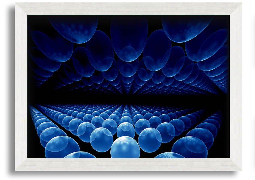 A vibrant framed print of Alien Life Pods Blue, showcasing intricate details and colors, ready to hang on a wall.