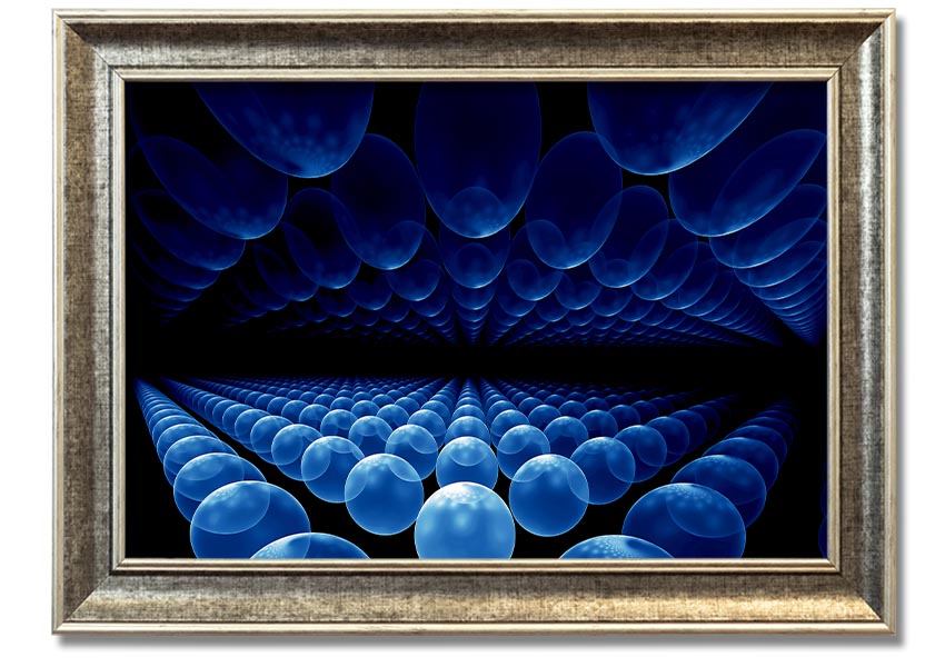 A vibrant framed print of Alien Life Pods Blue, showcasing intricate details and colors, ready to hang on a wall.