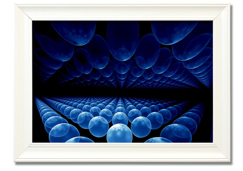 A vibrant framed print of Alien Life Pods Blue, showcasing intricate details and colors, ready to hang on a wall.