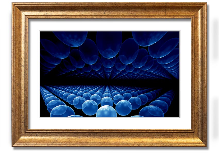 A vibrant framed print of Alien Life Pods Blue, showcasing intricate details and colors, ready to hang on a wall.