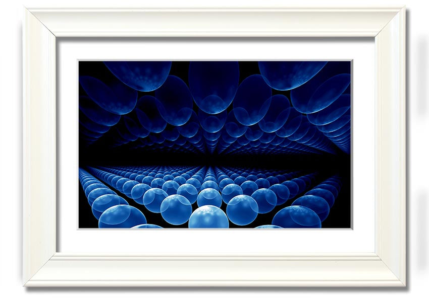 A vibrant framed print of Alien Life Pods Blue, showcasing intricate details and colors, ready to hang on a wall.