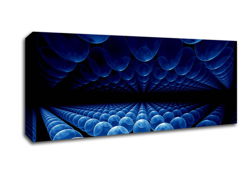 Alien Life Pods Blue canvas art mounted on a box frame, showcasing vibrant blue colors and an otherworldly design.