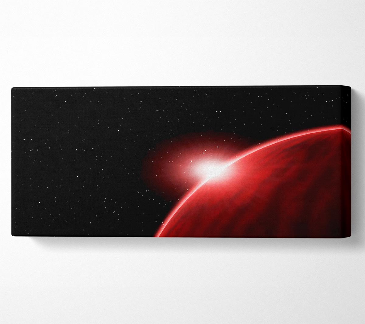 Vibrant Alien Sunrise canvas art mounted on a sturdy box frame, showcasing a colorful and imaginative sunrise design.