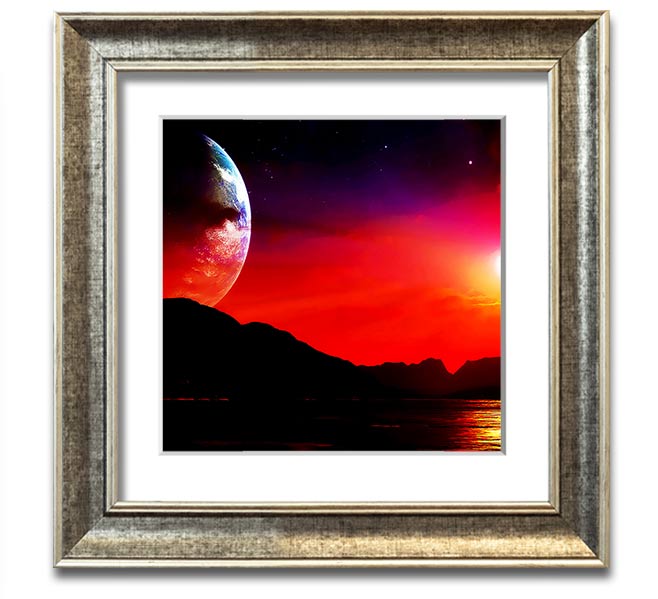 Aliens Planet Square Framed Print showcasing vibrant colors and intricate details, framed in a stylish border.