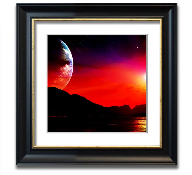 Aliens Planet Square Framed Print showcasing vibrant colors and intricate details, framed in a stylish border.