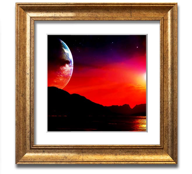 Aliens Planet Square Framed Print showcasing vibrant colors and intricate details, framed in a stylish border.