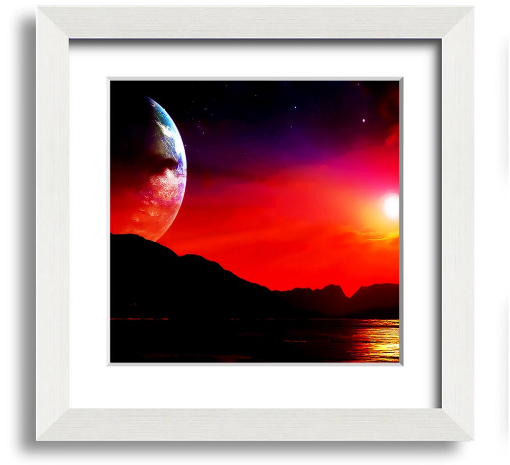 Aliens Planet Square Framed Print showcasing vibrant colors and intricate details, framed in a stylish border.