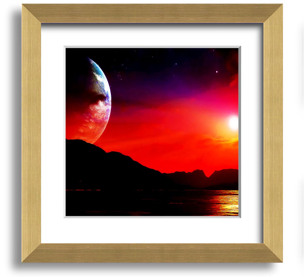 Aliens Planet Square Framed Print showcasing vibrant colors and intricate details, framed in a stylish border.