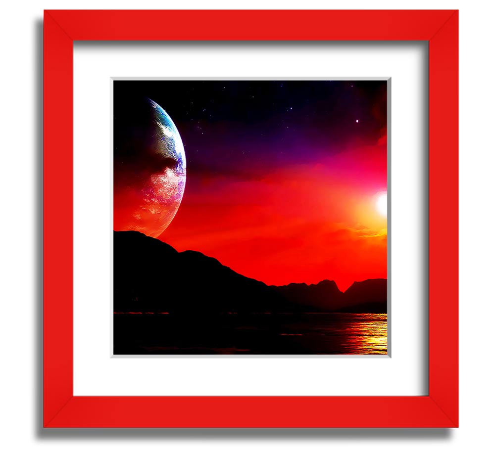 Aliens Planet Square Framed Print showcasing vibrant colors and intricate details, framed in a stylish border.