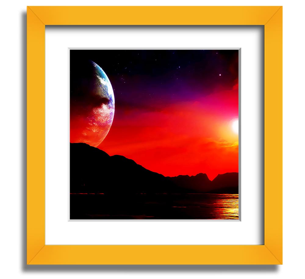 Aliens Planet Square Framed Print showcasing vibrant colors and intricate details, framed in a stylish border.