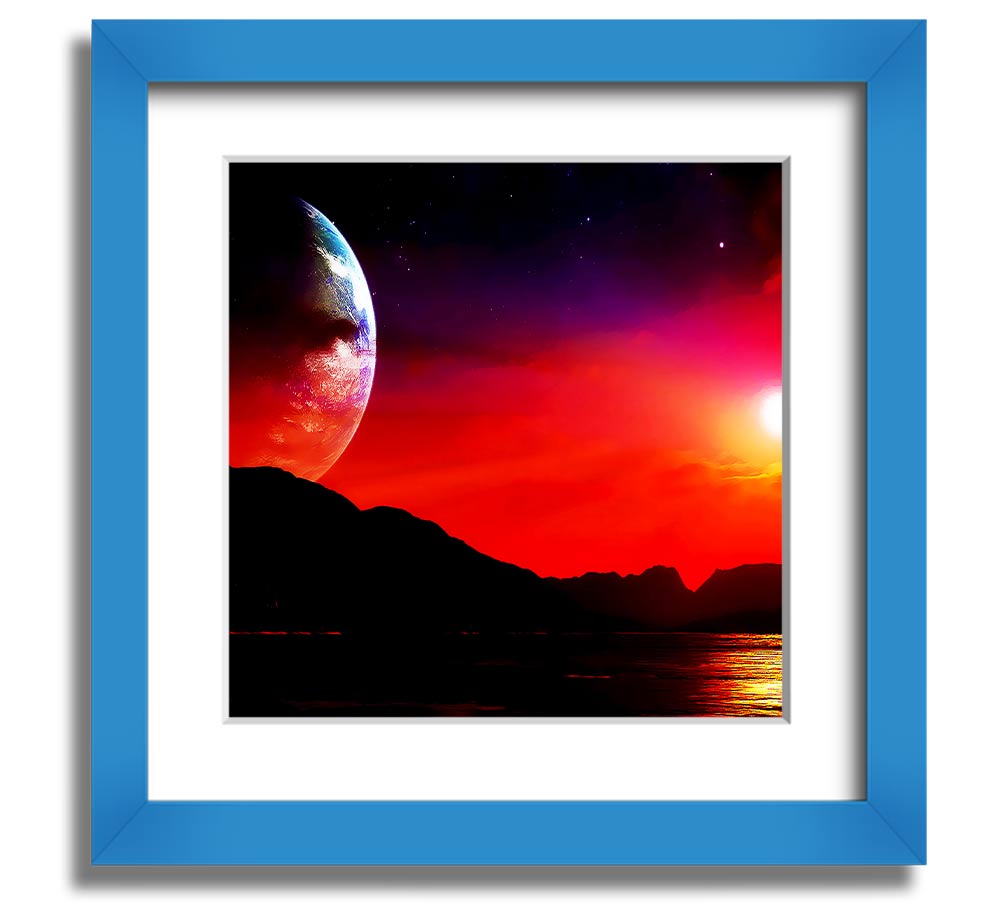 Aliens Planet Square Framed Print showcasing vibrant colors and intricate details, framed in a stylish border.