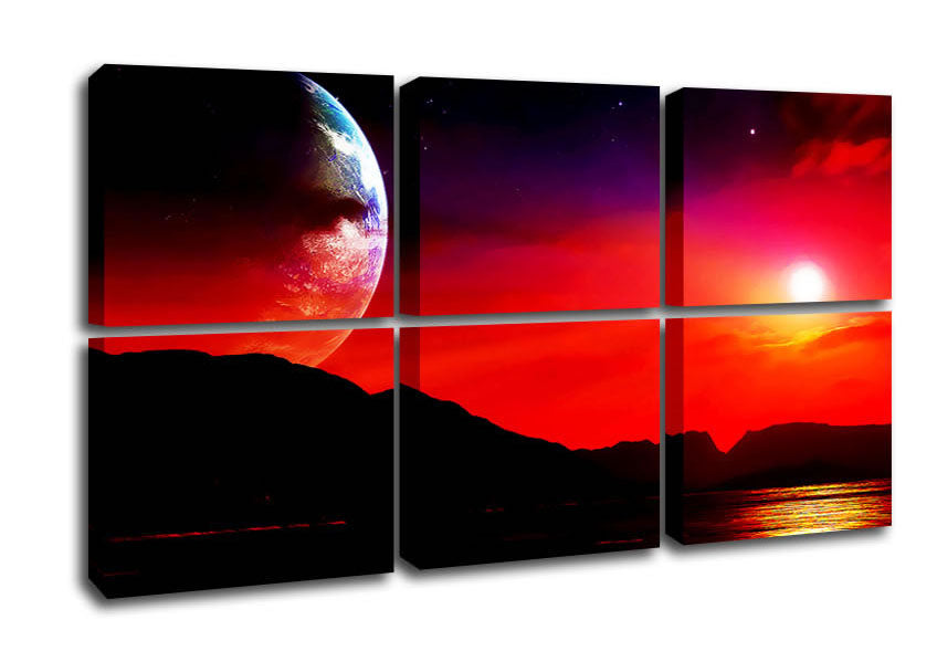 Vibrant Aliens Planet canvas art mounted on a box frame, showcasing extraterrestrial design.