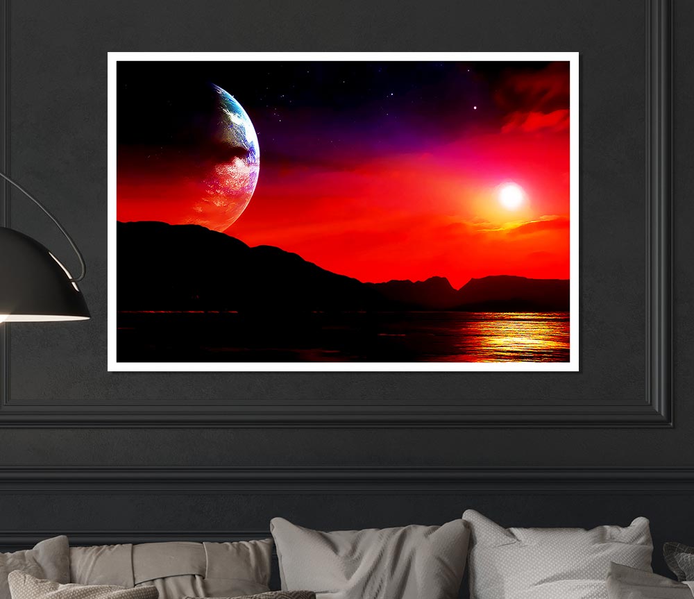 A vibrant Aliens Planet poster printed on high-quality canvas, showcasing an imaginative alien landscape.