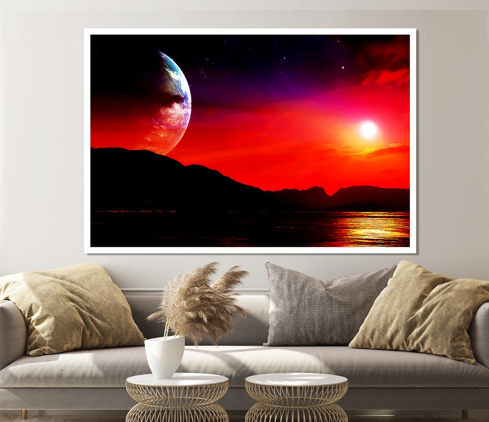 A vibrant Aliens Planet poster printed on high-quality canvas, showcasing an imaginative alien landscape.