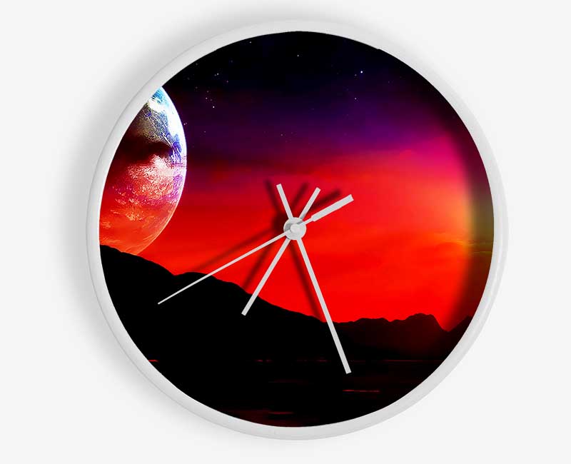 Aliens Planet clock made from natural bamboo with a round face, available in black, white, and natural frame colors.