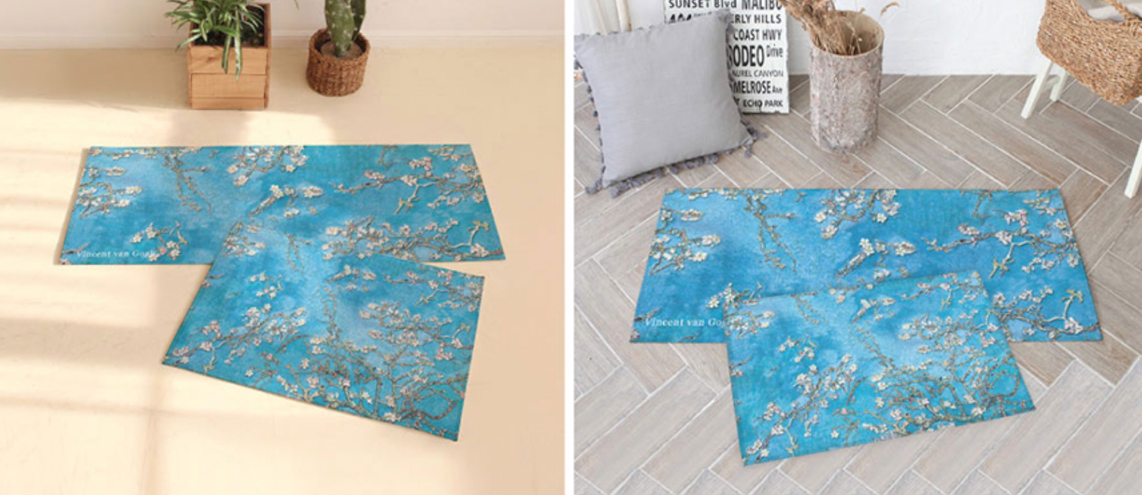 Almond Blossom floor mat and kitchen mat set featuring elegant floral design and soft microfiber material.