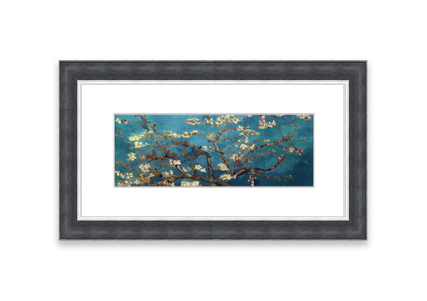 Framed print of almond branches, elegantly displayed in a stylish frame, showcasing intricate details and soft colors.