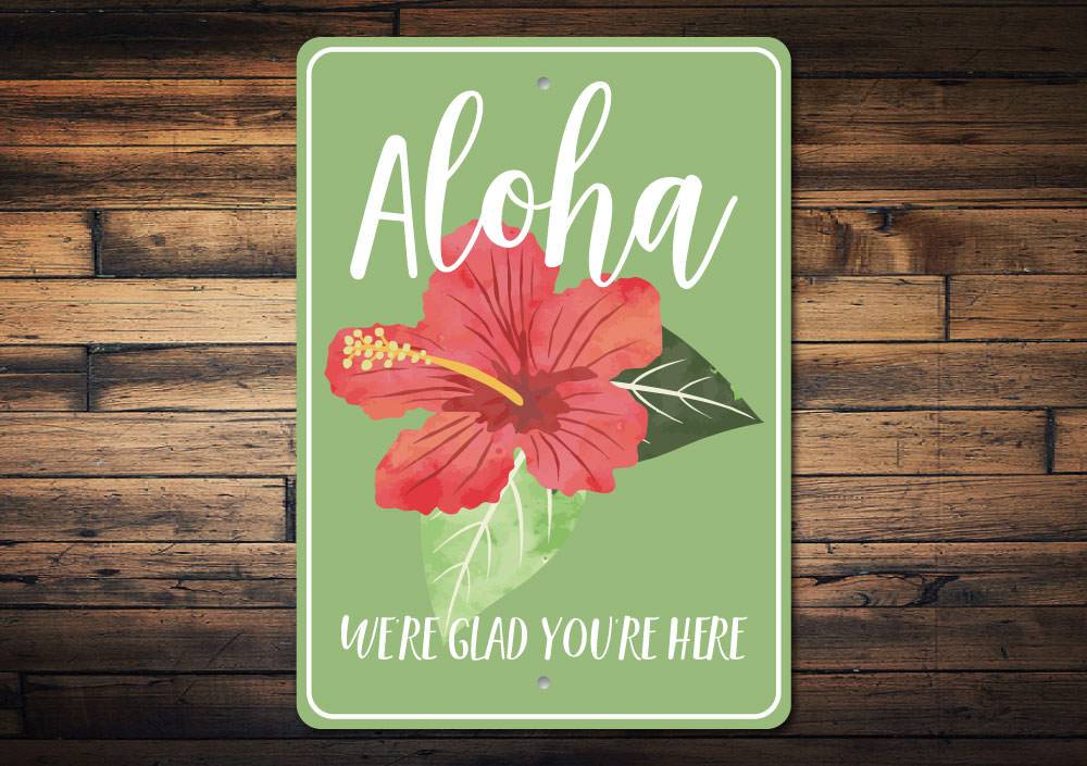 Aloha Flower Sign featuring vibrant floral design on quality aluminum, perfect for home decor.