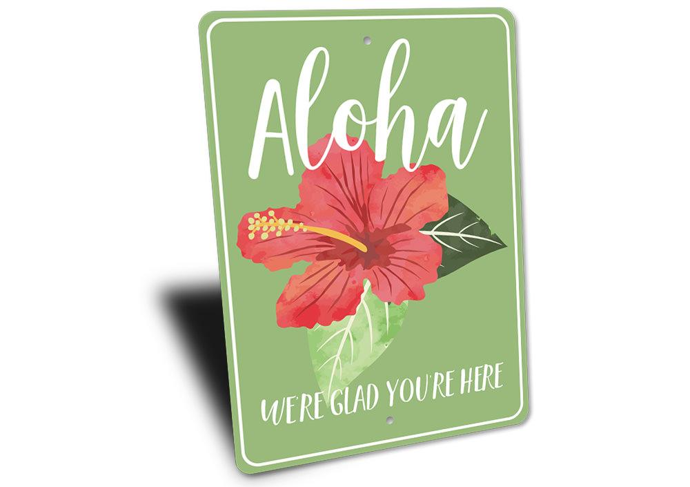 Aloha Flower Sign featuring vibrant floral design on quality aluminum, perfect for home decor.