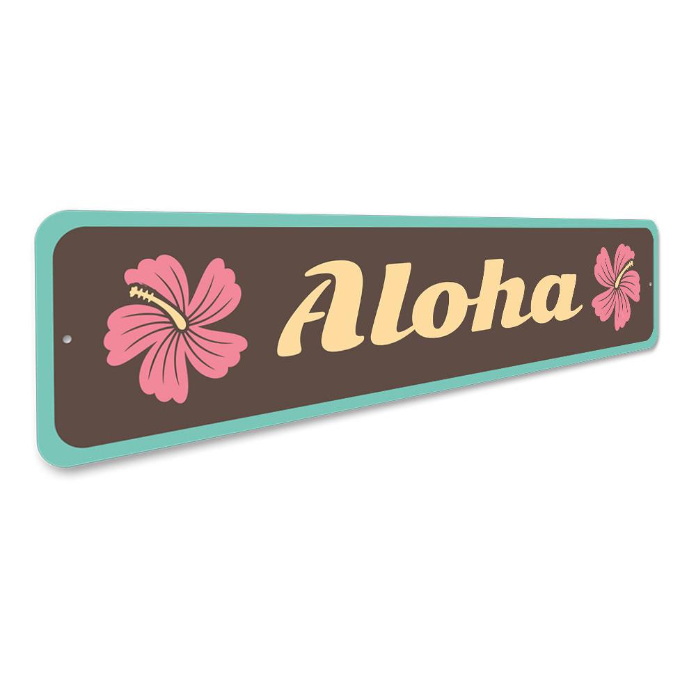 Aloha Sign made of high-quality aluminum, featuring vibrant colors and customizable text, perfect for home decor.