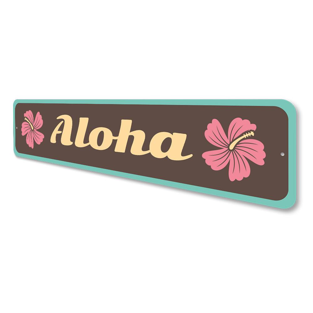 Aloha Sign made of high-quality aluminum, featuring vibrant colors and customizable text, perfect for home decor.