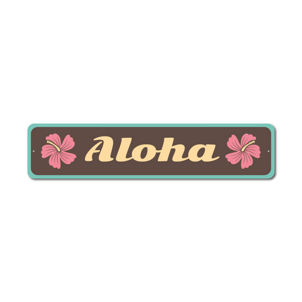 Aloha Sign made of high-quality aluminum, featuring vibrant colors and customizable text, perfect for home decor.