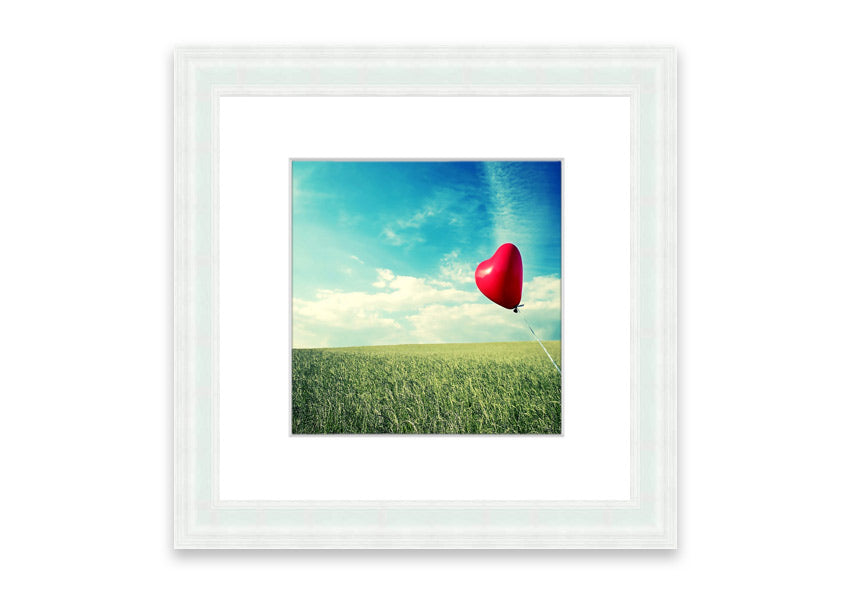 Alone Heart Flying framed print showcasing a unique heart design, available in various frame colors, ready to hang.