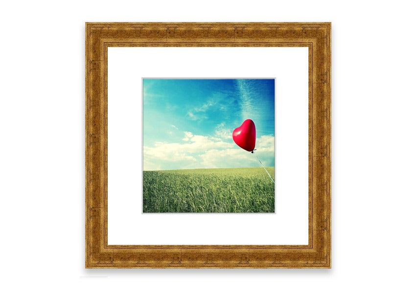 Alone Heart Flying framed print showcasing a unique heart design, available in various frame colors, ready to hang.