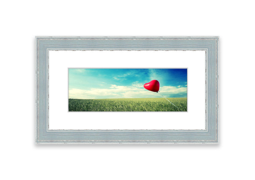 Alone Heart Flying framed print showcasing a unique heart design, available in various frame colors, ready to hang.