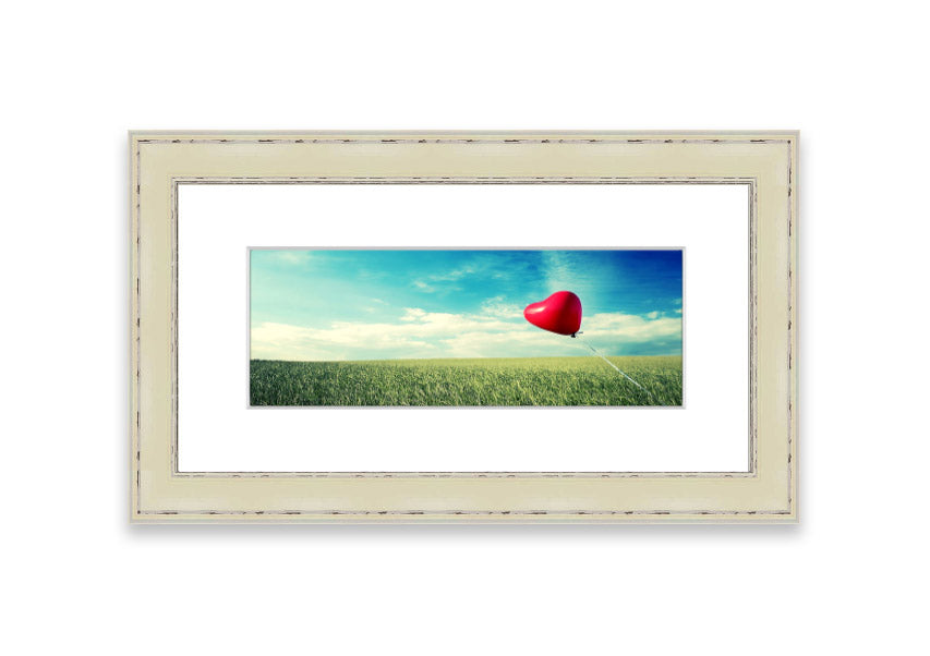 Alone Heart Flying framed print showcasing a unique heart design, available in various frame colors, ready to hang.