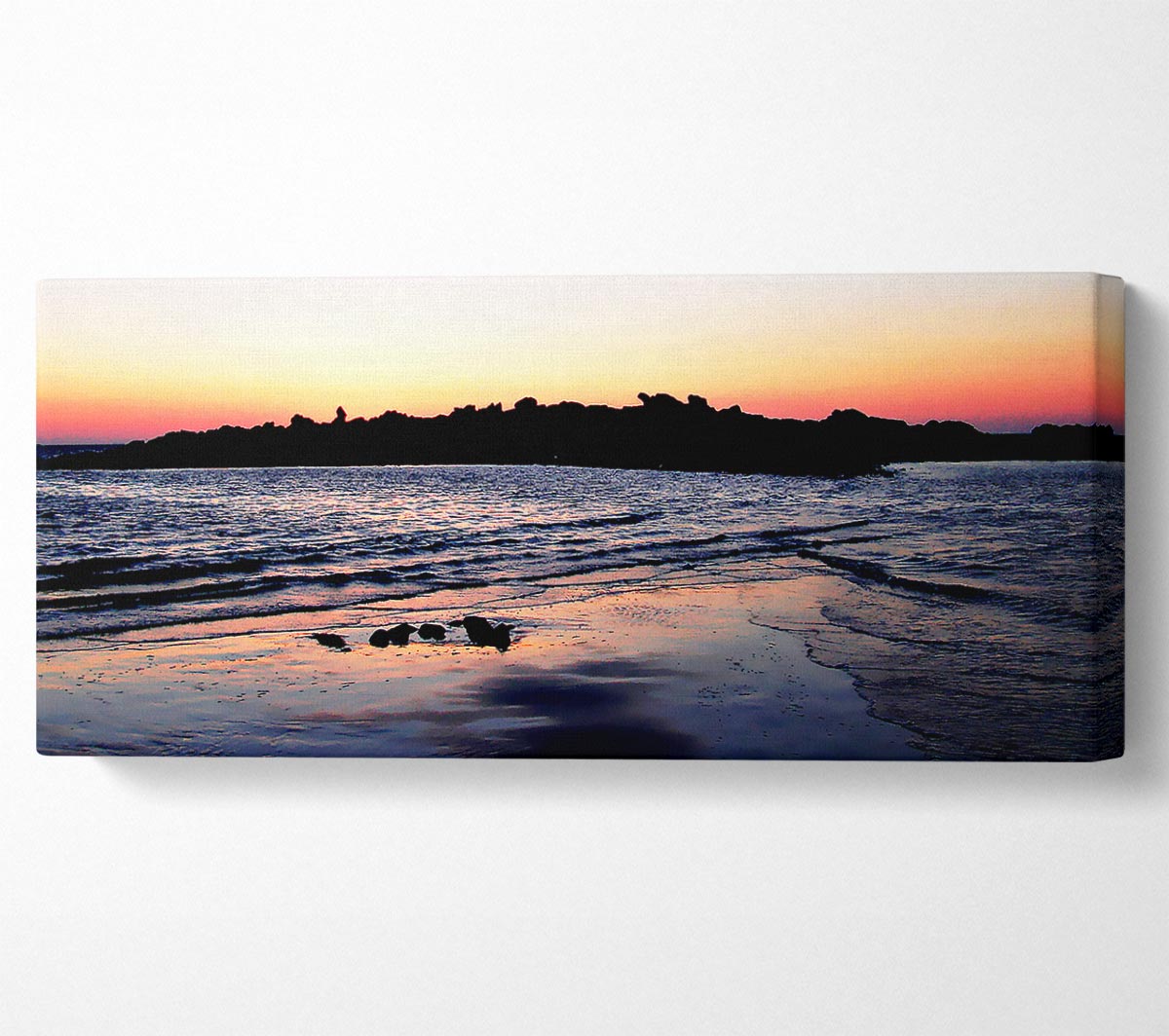 Canvas art titled 'Along The Coast', featuring serene coastal scenery, mounted on a sturdy 44mm box frame, ready to hang.