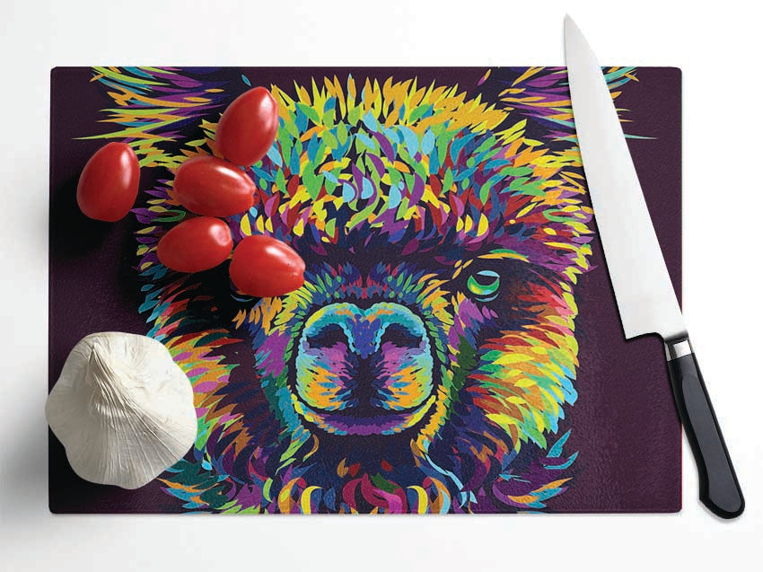 Alpaca In Colour chopping board made from tempered glass with a vibrant design and chinchilla ripple effect.