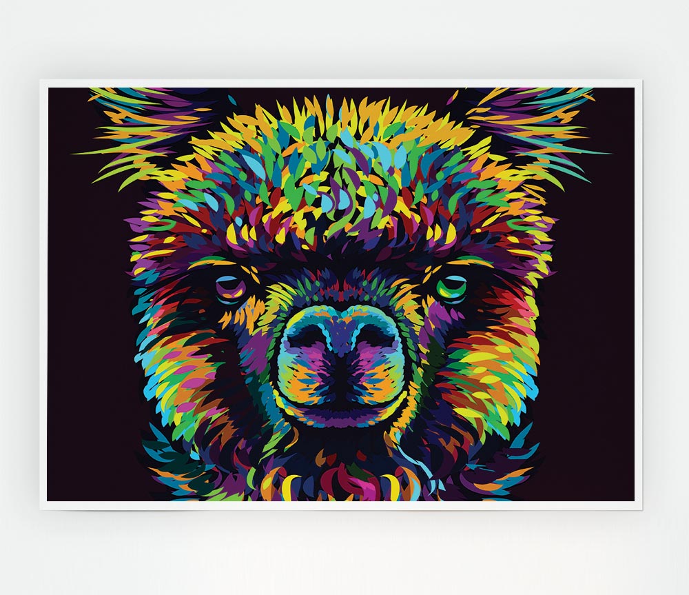 A colorful alpaca illustration on high-quality canvas, showcasing vibrant hues and artistic design.