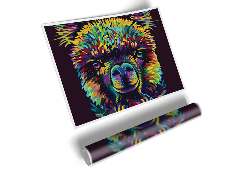 A colorful alpaca illustration on high-quality canvas, showcasing vibrant hues and artistic design.