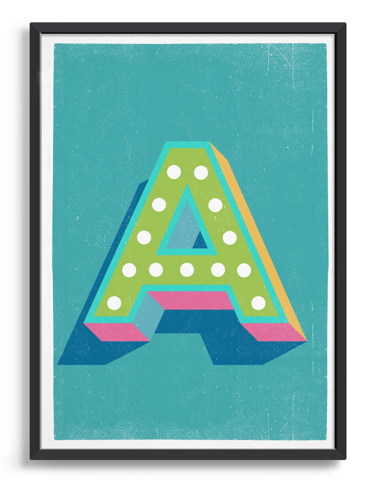 Customizable blue alphabet poster featuring a selected letter on heavyweight fine art paper.