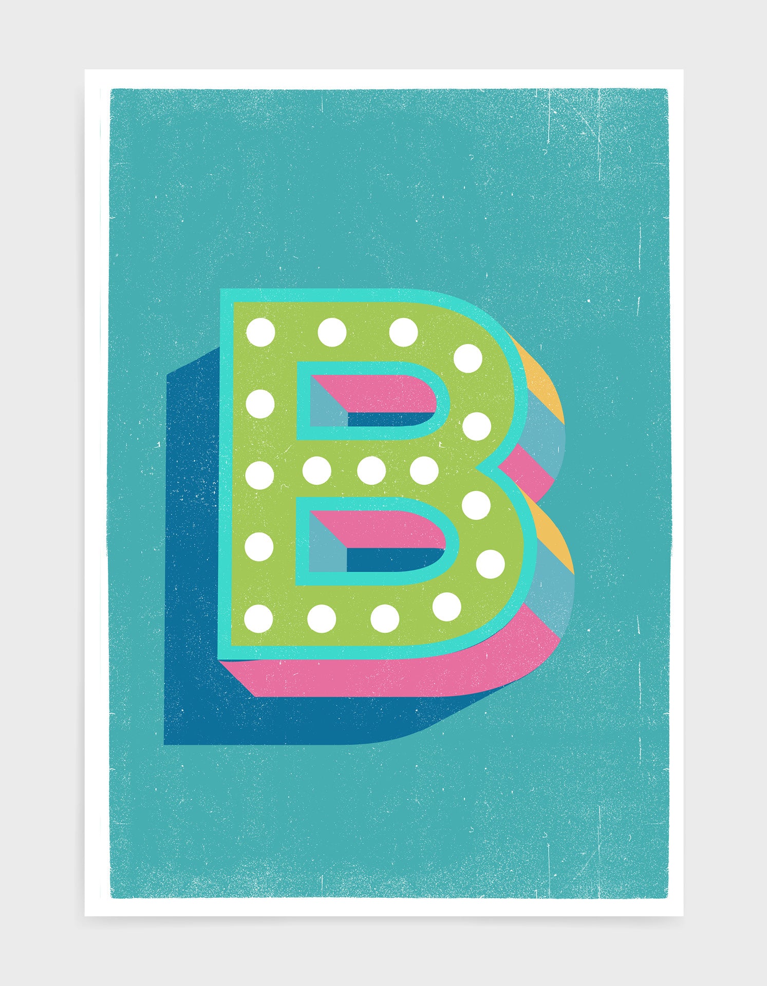 Customizable blue alphabet poster featuring a selected letter on heavyweight fine art paper.