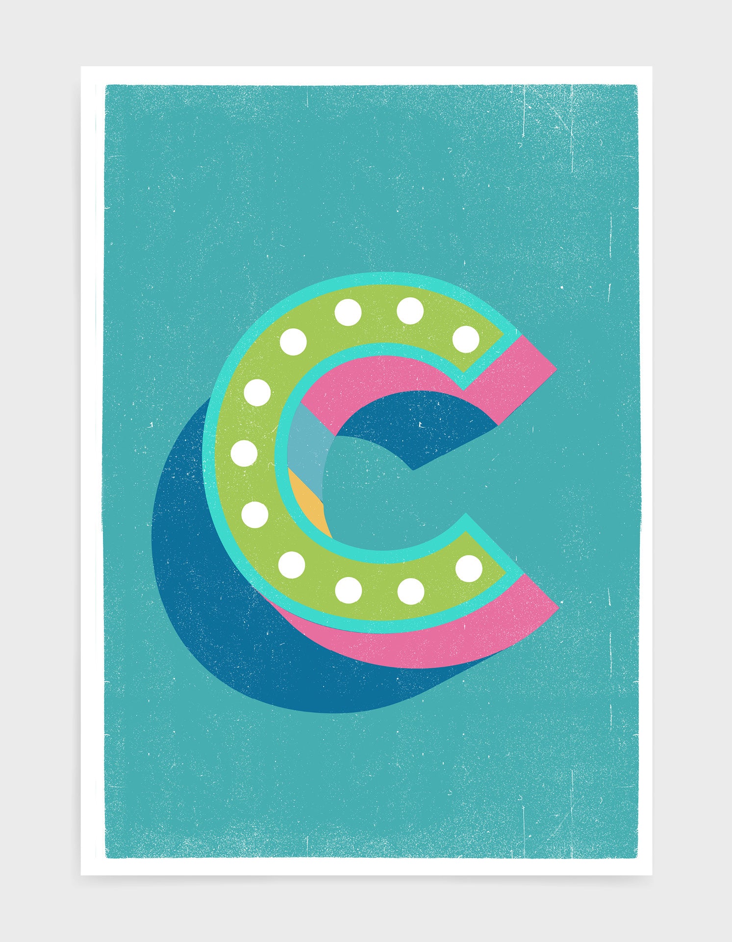 Customizable blue alphabet poster featuring a selected letter on heavyweight fine art paper.