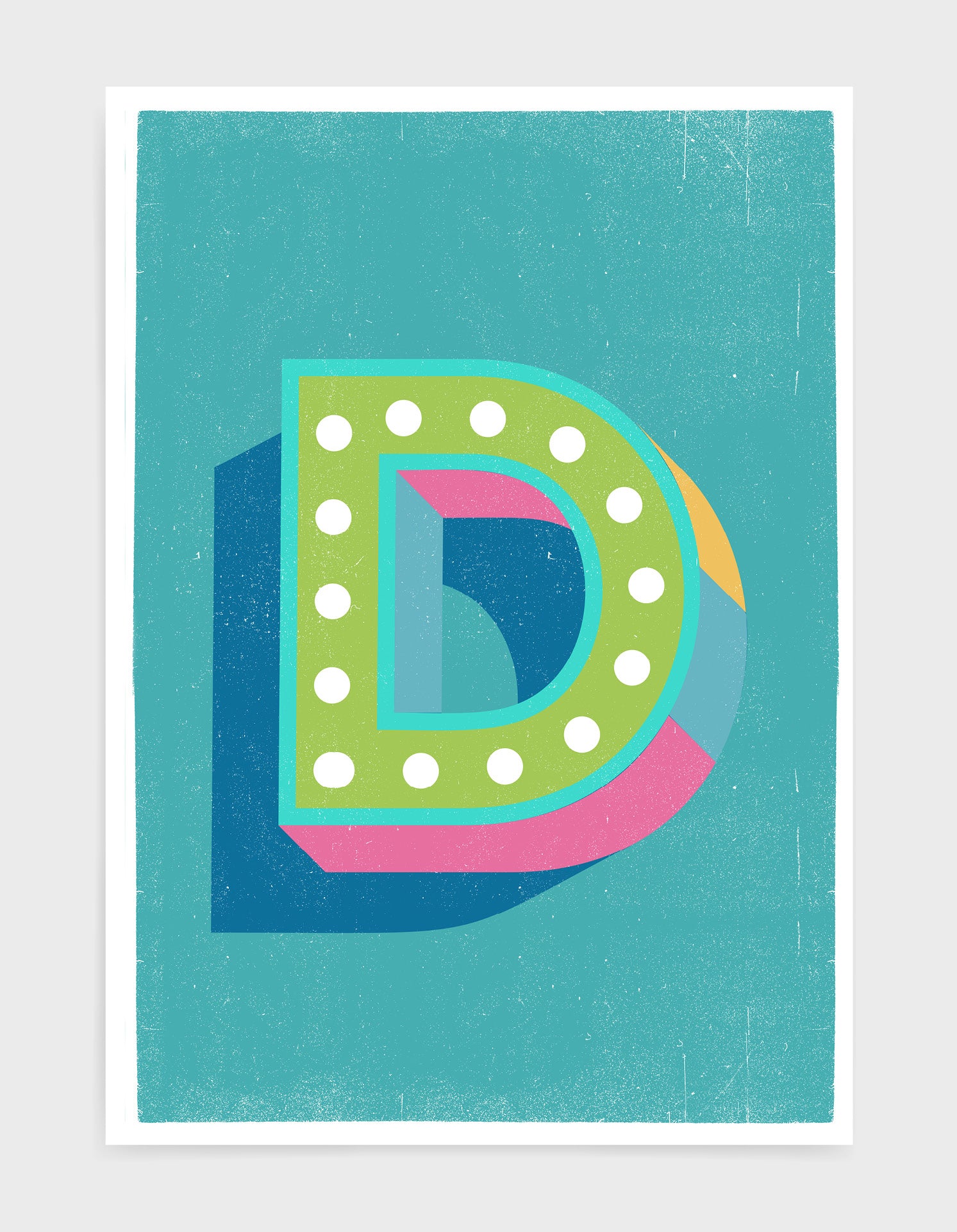 Customizable blue alphabet poster featuring a selected letter on heavyweight fine art paper.