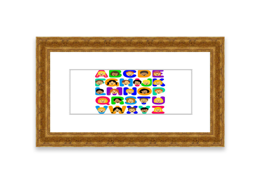 Framed Alphabet Children White print featuring colorful letters, perfect for children's decor.