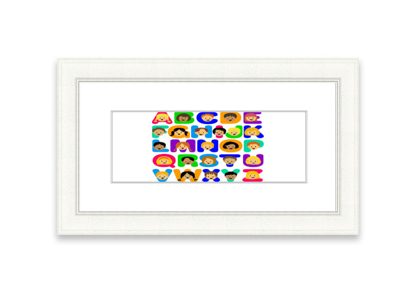 Framed Alphabet Children White print featuring colorful letters, perfect for children's decor.