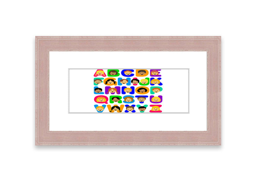 Framed Alphabet Children White print featuring colorful letters, perfect for children's decor.