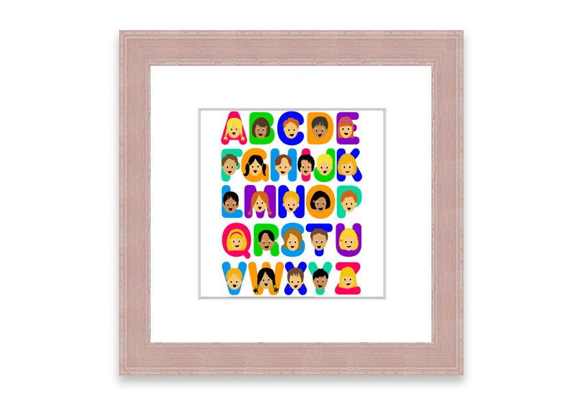 Framed Alphabet Children White print featuring colorful letters, perfect for children's decor.